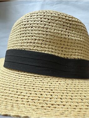 a new day Natural Straw Sun Hat with Black Trim